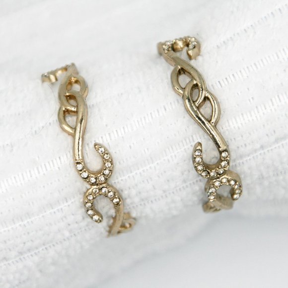 Gold colored Hoop Earrings with White Stones - Picture 1 of 4